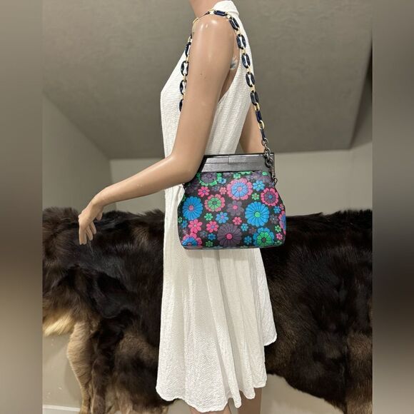 Chic Wood Frame & Leather Floral Print Clutch/Shoulder Bag/Crossbody - Picture 3 of 16